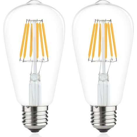 6W E27 ST64 filament ampoule led Edison 220V led vintage Classic Blanc Chaud 2700K 60W ampoule halogène équivalence 600lm pour camping-car, yacht, vapeur, etc(2pcs, Dimmable) [Classe énergétique A++] (1/5)