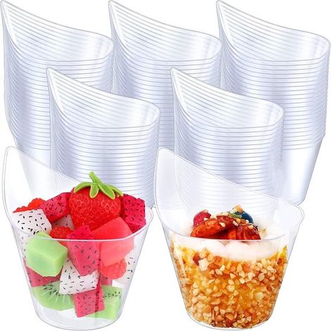 50 vasitos redondos curvos de 200 ml para postres, vasos transparentes para parfait y aperitivos, recipientes reutilizables para servir postres, pudines y mousses en fiestas (114 x 63 cm) (1/5)