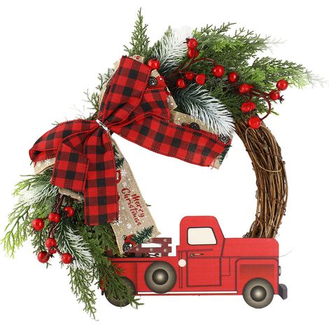 Couronne De Noel Avec Camion Rouge Pour Porte D'Entree Decoration Fete Maison-KZQ (1/5)