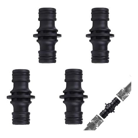 4 Pièces Double Connecteur de Tuyau d'Arrosage, Raccord Tuyau Arrosage 1/2 Pouce Mâle à Mâle pour Rallonge de Tuyau, Embout Tuyau Arrosage pour Jardin et Lavage de Voiture, Noir (1/5)