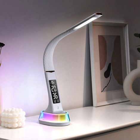 Lampada da scrivania pieghevole per studenti, lampada da lettura, illuminazione d'atmosfera RGB multifunzionale per la camera da letto, luce notturna a forma di orologio. (1/2)