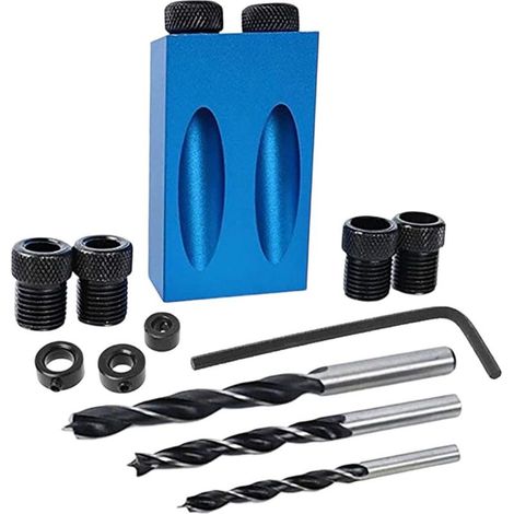 Gabarit de Perçage pour Trous de Poche En 14 Pièces,Guide de Perçage à 15°,avec 6 Manchons,Kit D'assemblage pour Tourillons à 15° (menuiserie) (1/5)