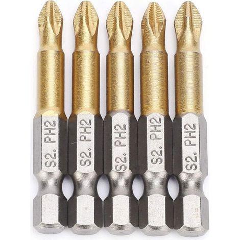Set de 5Pcs 50mm PH2 1/4" Embouts de Vissage Magnétique Antidérapage Tournevis Queue Hex Tête Croix