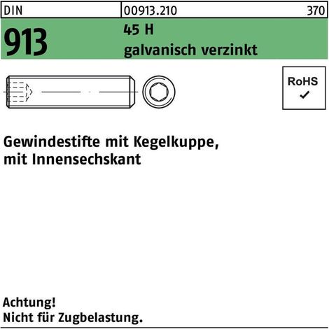Gewindestift DIN 913 Kegelkuppe/Innen-6kt M5x30 45 H galv.verz. 200St.