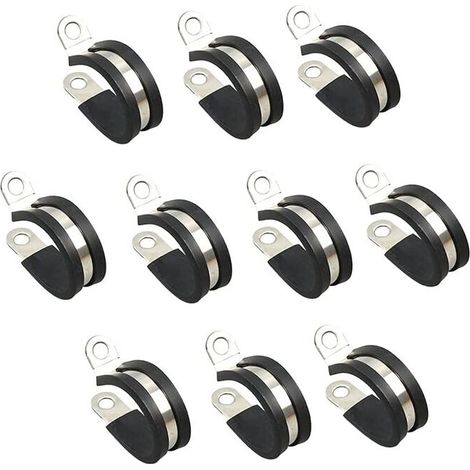 10 pcs câble Pince,Ø 30mm Tuyau de métal Pince Colliers de serrage avec insert serrage pour câble collier de serrage en métal pinces en P pour la fixation de câbles, conduits et tubes (1/4)