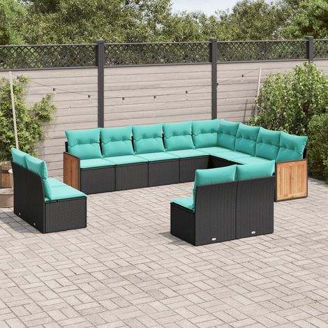 Salon de jardin avec coussins 12 pcs noir résine tressée vidaXL (1/5)