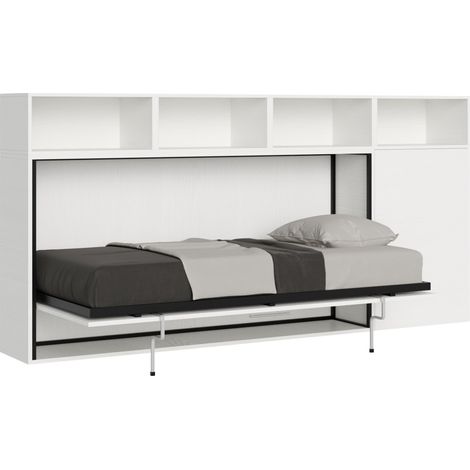 Letto "Venezia" singolo a scomparsa con scompartimenti, in legno, con apertura orizzontale, per camera da letto -Senza materasso / Composizione C (1/4)
