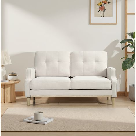 2-Sitzer-Sofa Beige aus Holz und Stoff mit USB-Anschluss und gepolsterter Rückenlehne (1/5)
