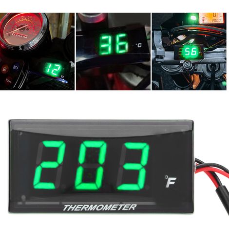 Modification pour moto : manomètre de température d'eau LCD ultra-mince universel DC12V + raccord en T vert de 18 mm (1/5)