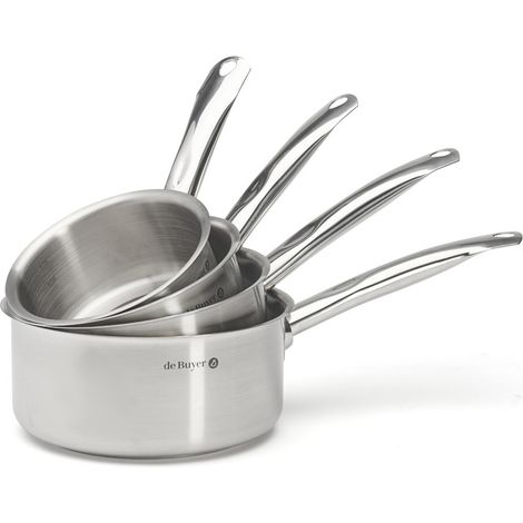 Série de 4 casseroles 14/16/18/20cm 3501 – Acier inoxydable AISI 304 – Compatible tous feux dont induction – Queue ergonomique – De Buyer
