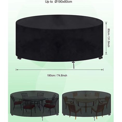 Housse de table de jardin ronde, bâche pour mobilier de jardin ronde 120, imperméable, anti-poussière et anti-UV, pour ensembles de meubles de jardin (128-190 x 80 cm). (1/4)