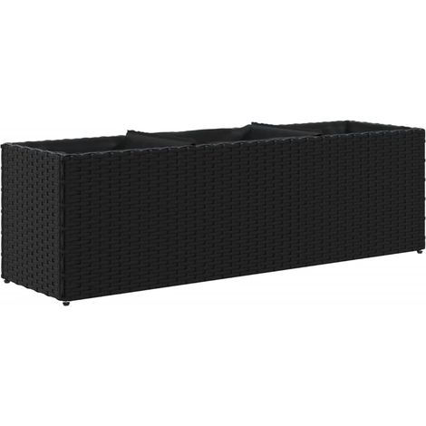 Fioriera rialzata per piante fiori patio giardino con 3 vasi 105 x 30 x 32 cm resina intrecciata nera 020038087