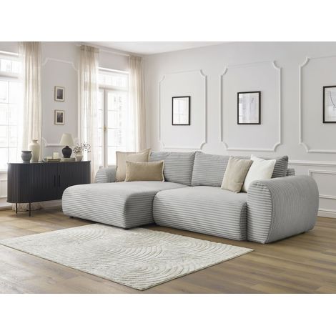 BOBOCHIC - Canapé d'angle convertible coffre LUCIEN gros côtelé doux Angle gauche  Gris clair (1/5)