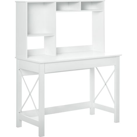 Moderner Schreibtisch aus Holz mit Stauraum, Bücherregal, Ablagen und großer Arbeitsfläche für kleine Räume, Zuhause, Schlafzimmer, 105 x 50 x 137,5 cm, weiß