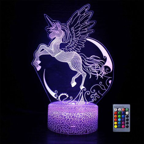 Lampe De Nuit Licorne 3D - 16 Couleurs Changeantes - Télécommande - Alimentation Sur Batteries Ou USB - Pour Chambre D Enfant