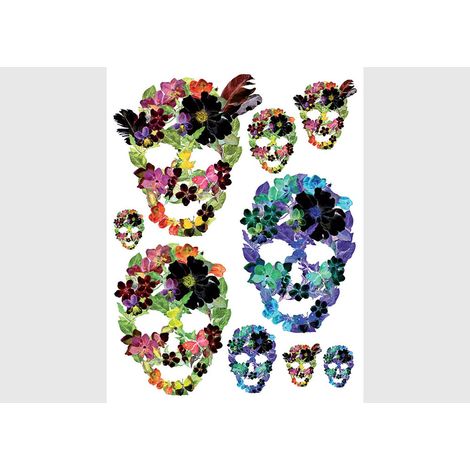 Stickers - Fleurs formant des Crânes - 1 planche 65 x 85 cm (1/5)