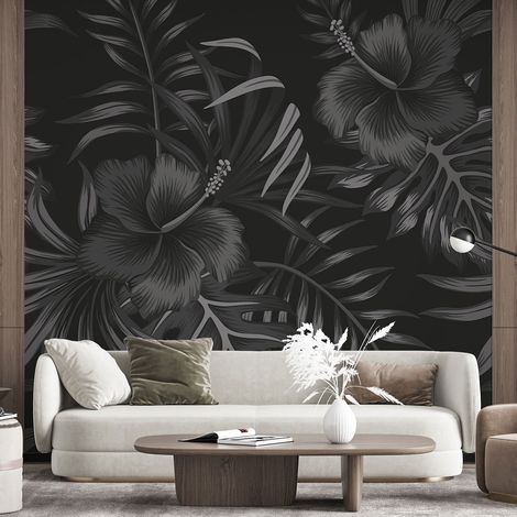 Papier peint panoramique - Fleurs tropicales - 130 cm x 130 cm (1/4)