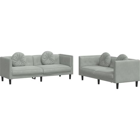 Ensemble de Canapé  Sofas 2 pcs avec coussins gris clair velours