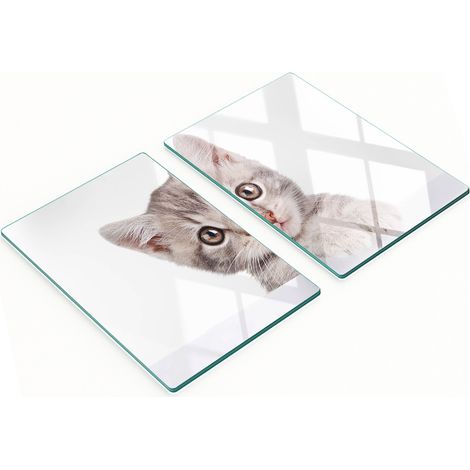 Tableros decorativos multifuncionales de vidrio con estampado de gato gris, 2x40x52 cm.