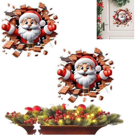 STICKERS DE NOEL Autocollants Muraux Père Noël Brise Le Mur Décorations De,Autocollants Pour Couvercle De Siège De Toilettes 3Pcs (1/5)