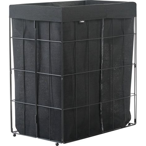 Cesto para la ropa sucia plegable estructura de metal forro de tela hecho a mano cuarto de baño 100l negro Culpina