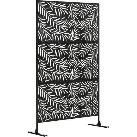 6.5FT Freestanding Metal Privacy Screen, Decorative Outdoor Divider for Garden, Patio, Pool, Hot Tub, Willow Branch Design, Black.