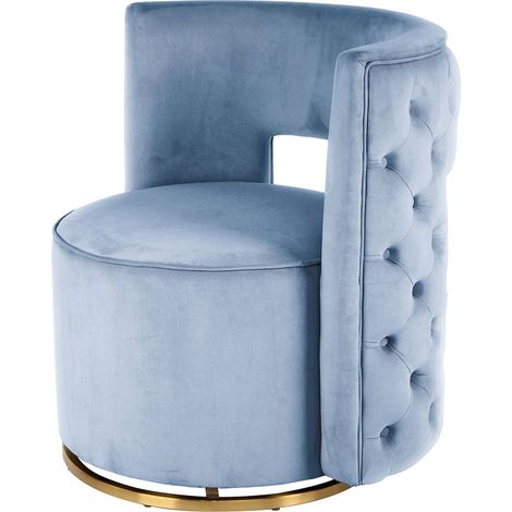 Fauteuil pivotant en velours bleu clair et or - Bleu clair avec base or (1/5)