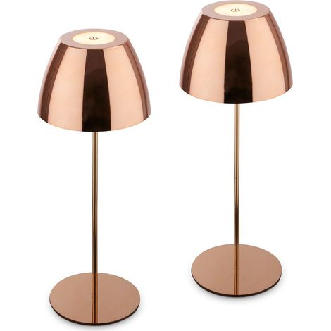 2er Set Akku Tischlampen: Die eleganten Leuchten in Kupferfarbe fügen sich vielseitig in unterschiedliche Umgebungen ein und sind mit einer Höhe von jeweils 36cm kompakt auf Tisch, Sideboard oder Terr (1/5)