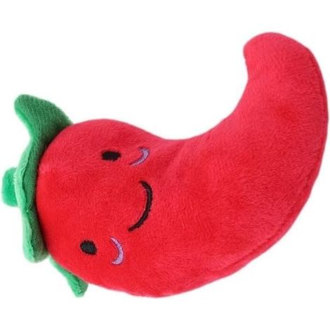 1 jouet amusant en forme de fruits rouges pour chien, jouet couineur en peluche, piment aubergine, maïs, jouet pour petits chiens, chili, joli et pratique (1/5)