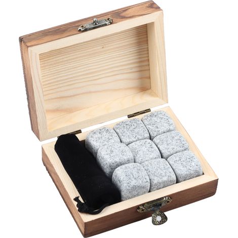 9 Pierres de Refroidissement pour Whisky et Vin, Boîte en Bois, Lot de 9, Cadeau Élégant pour Amateurs de Boissons (1/5)