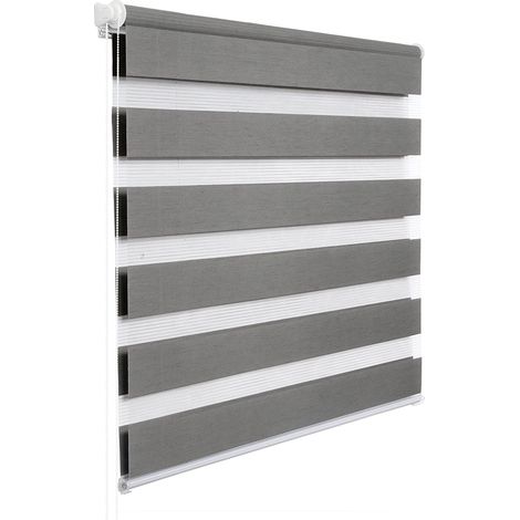 WOLTU 1 pièce Store Enrouleur Double, Fixation Rapide sans perçage, Isolant Thermique, 120x150cm, Gris Aspect Bois DR5524hogr