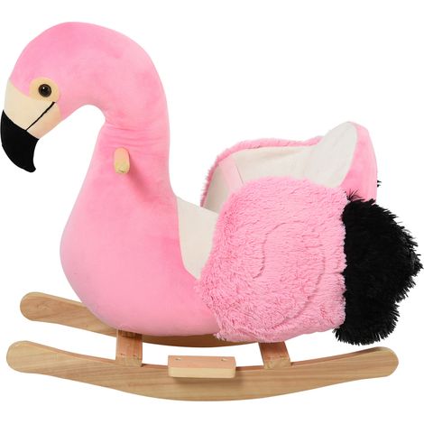 Cheval à bascule pour enfants, rose, Flamingo berçant pour enfants à partir de 18 mois en bois avec ceintures de sécurité