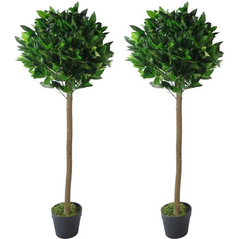 120cm Leaf Design UK Pair of Artificial Bay Topiary Ball Trees