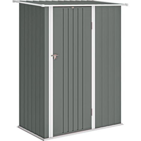 Capanno Porta Attrezzi in Metallo con Tetto Inclinato e Porta Bloccabile, 142x86x189 cm, Grigio Chiaro