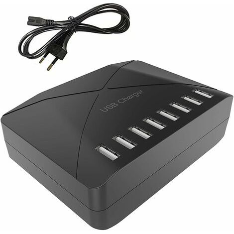 BUNTHAUS Chargeur USB 40 W, multi-USB à 8 ports, hub de charge avec détection intelligente, station de charge USB multi-ports, pour smartphones, tablettes et autres appareils (1/5)