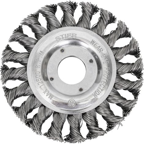 STIER Rundbürste 115 mm für Winkelschleifer, Bohrung 22,2 mm, gezopft, Stahl, Nutzhöhe 24 mm, Drahtbürste, Winkelschleifer Bürste, Schleifbürste, Topfbürste Winkelschleifer