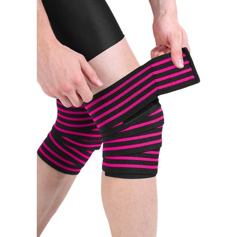 Ensemble de 2 genouillères de musculation - Bandages élastiques de compression pour squats et fitness - 170 cm - Magenta (1/5)