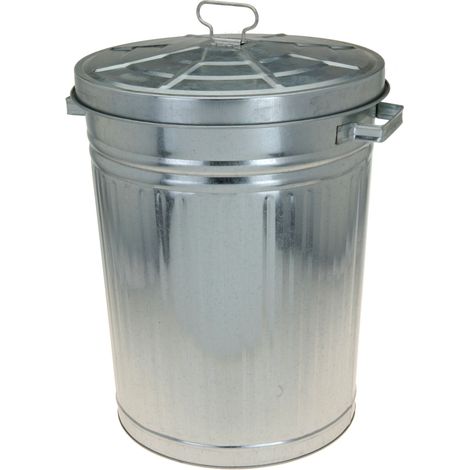 Zink Abfalleimer mit Deckel - 55 Liter - Metall Garten Outdoor Mülleimer silber