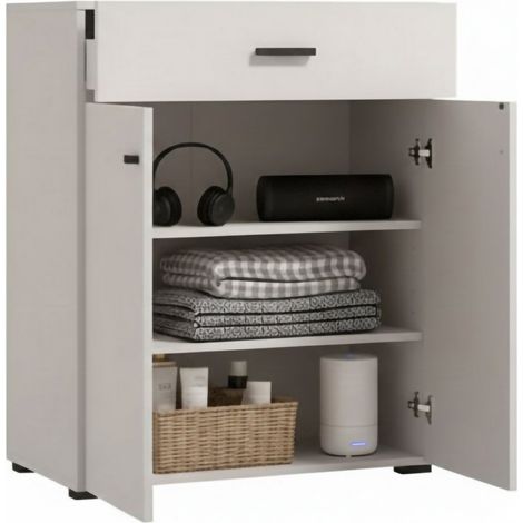 Mobile da Ingresso Torrice, un Cassetto, 2 Ripiani, 2 Ante, 77x35x98h cm Bianco Crema