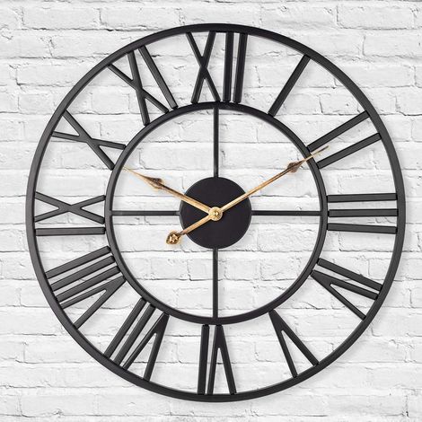 Horloge murale squelette silencieuse en métal, 60 cm, horloge murale vintage de ferme européenne avec chiffres romains, sans tic-tac, horloge murale à suspendre pour la maison, la cuisine, le (1/5)