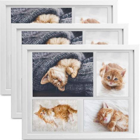 3x cadres photo 10x15 cm & 15x21 cm, pour 4 photos, blanc