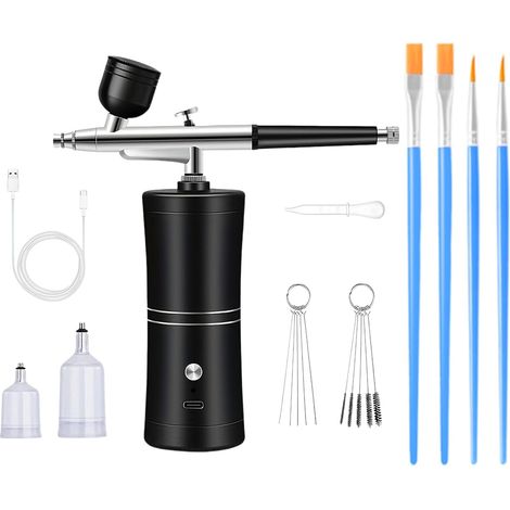 Kit aérographe avec compresseur, pistolet aérographe sans fil 0,4 mm avec type C, gobelets 10/20/40 cc, alliage d'aluminium pour nail art, modélisme, maquillage et travaux manuels (1/5)