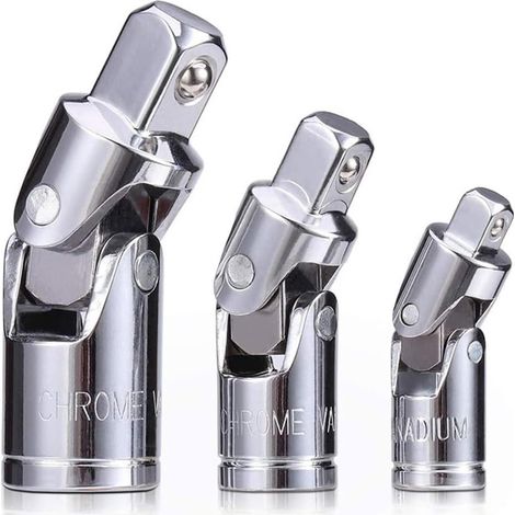 Lot 3 Douilles Pivotantes 1/4 3/8 1/2 Adaptateurs Rotatifs Acier Chromé Auto (1/5)