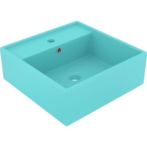 Vasque à poser - Lavabo Lave-mains - Évier carré à trop-plein Vert clair mat 41x41 cm Céramique Chic-500721 (1/5)
