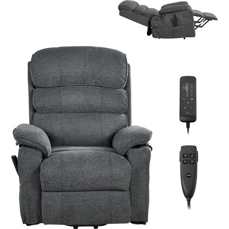 Mophorn Sillón Relax Reclinable Eléctrico con Función Levantapersonas, Masaje, Calefacción, Reposapiés, Mando a Distancia y Bolsillos Laterales, Tela Chenilla, para Salón o Dormitorio, Gris Oscuro (1/5)