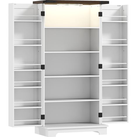 Buffet de cuisine avec rangement, 12 étagères vitrées, lumière LED magnétique, 60 x 40 x 120 cm, blanc (1/5)