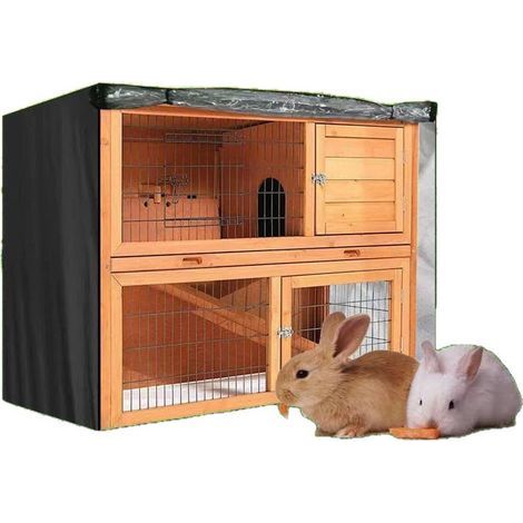 Housse de protection pour clapier double lapin, 122×50×105cm, tissu Oxford 420D noir, imperméable et anti-UV (1/2)
