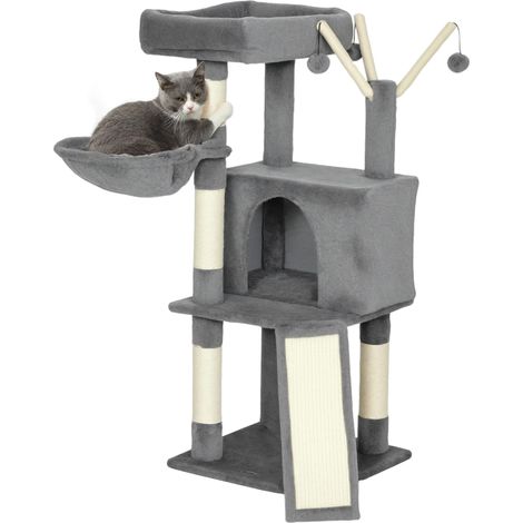 Arbre à chat tour de jeux pour chats griffoirs et tapis en sisal, plate-forme, niche, hamac, 40,5 x 40,5 x 103 cm, gris