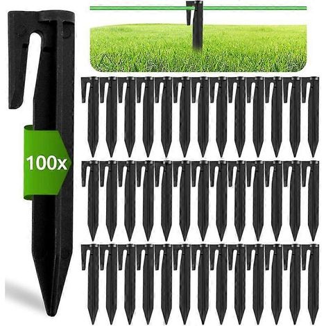 Lot de 100 piquets de fixation pour câbles de tondeuse robot, en plastique robuste, avec crochets, pour câbles périmétriques de tondeuse robot. (1/4)