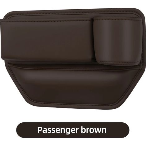 (Marron passager) Organisateur de siège auto avec compartiment de rangement intégré, porte-gobelet et poche pour portefeuille et téléphone. (1/5)